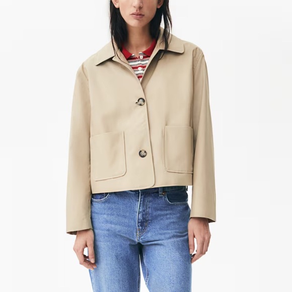 BEIGE TWILL JACKET WITH COLLAR - Picture 2 of 8